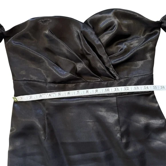 Beulah Style Black Off Shoulder Satin Midi Dress Puff Sleeves - Picture 12 of 16